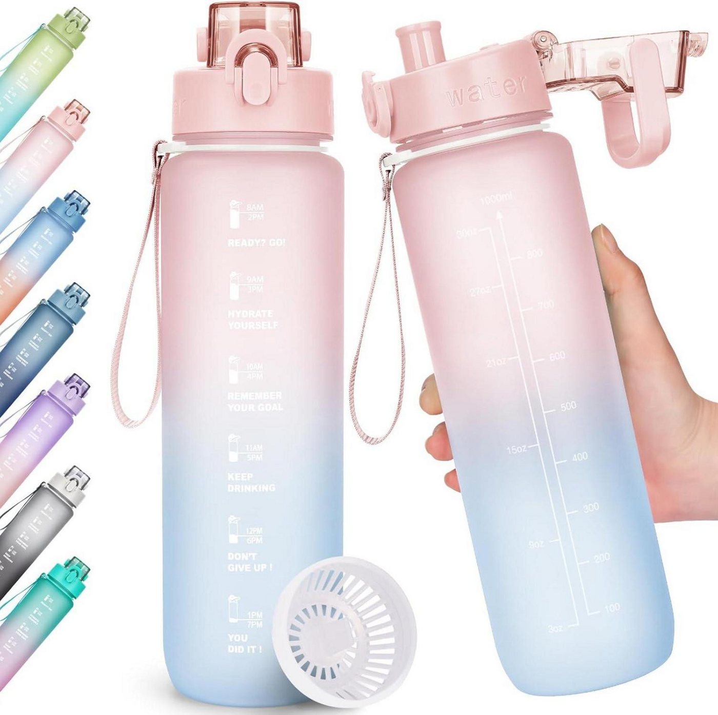 LuxusKollektion Trinklernbecher Trinkflasche 1l BPA-frei Sport Auslaufsicher mit Zeitmarkierung von LuxusKollektion
