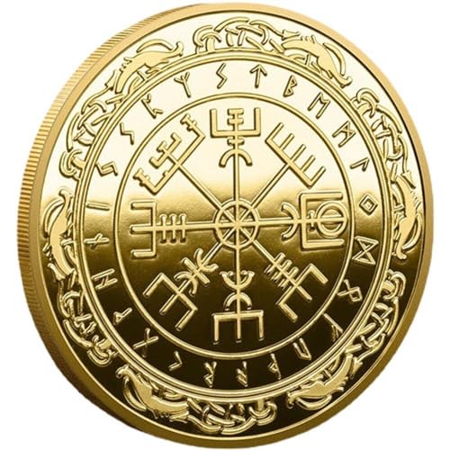 Nordische Wikinger-mjölnir-münze, Wikinger-kompass-münze, Thorshammer-münze, Nordische Mythologie, Vegvisir-münze von Luxylei