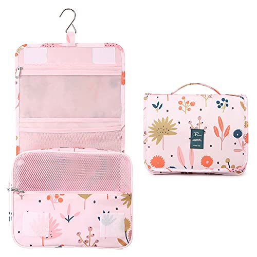 Kulturtasche zum Aufhängen für Damen, Lychii Reise Kulturtasche Wasserdicht Waschtasche Organizer für Koffer & Handgepäck - Floral Pink von Lychii