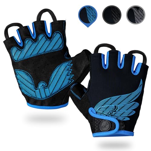 Lymaha MTB Handschuhe,Halbfinger Sommer Fahrradhandschuhe für Männer und Frauen für MotorräderFahrräderMTBFitnessstudio und andere Sportarten (Blau, L) von Lymaha