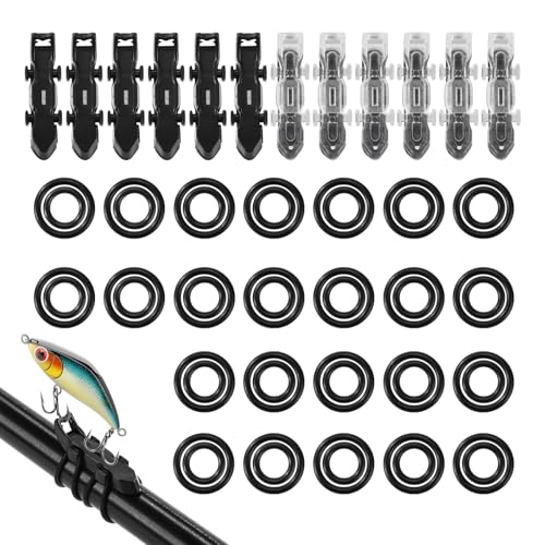 12 Stück Magnetischer Automatischer Köderhakenhalter, Angelruten Hakenhalter mit Gummiringen in 2 Größen Magnetköderhaken Zubehör (Schwarz und Transparent) von Lyreh