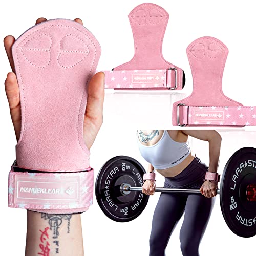 MANUEKLEAR Gewichtheben-Handgelenkbänder mit gepolsterter Handgelenkschlaufe, Leder-Gewichtheben, Handgelenkriemen für Kreuzheben, Powerlifting, Profi Lifting Straps für Frauen (Pink) von M MANUEKLEAR