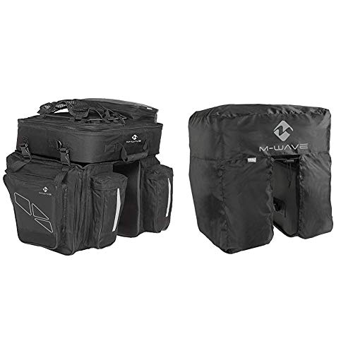 M-Wave Gepäcktasche 3-Fach Traveller, schwarz/grau, 62 l & Regenhaube Amsterdam Protect, schwarz von M-Wave