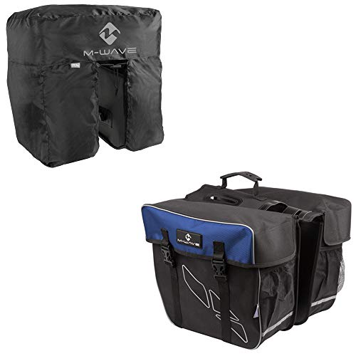 M-Wave Unisex – Erwachsene Amsterdam Double Gepäckträgertasche inkl. Regenhaube, schwarz/blau von M-Wave