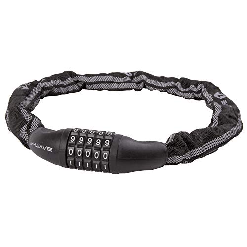 M-Wave D6.8,5Illu Kettenschloss, Fahrradschloss, 85cm lang, Ø6mm, Textilüberzug mit Reflexstreifen, mit 5 Zahlenscheiben, einstellbarer Sicherheitscode, Fahrradschloss für Mountainbike/Rennrad/BMX/MTB, schwarz von M-Wave