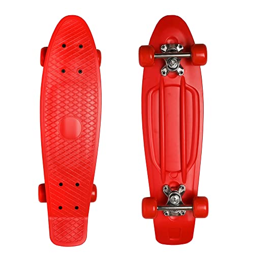 M.Y X-Skate Complete 55,9 cm rotes Kunststoff-Retro-Anfänger-Skateboard für Kinder, Jugendliche und Erwachsene, Waffel-Stil, ABEC 7 Kugellager für Tricks und Cruisen von M.Y