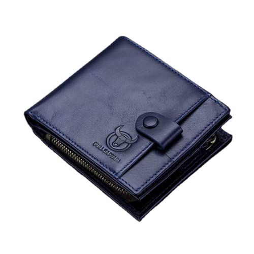 M.lemo925 Herren-Geldbörse aus echtem Leder mit RFID-Blockierung, Reißverschluss und Kreditkartenfach, Blau von M.lemo925