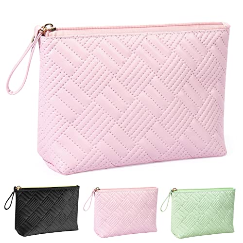 Kleine Make up Tasche MAANGE Reise Kosmetiktasche Tragbare Kleine Schminktasche wasserdichte PU Leder Kosmetiktasche mit Griff Niedliche Vielseitige Reißverschlusstasche für Frauen (Rosa) von MAANGE