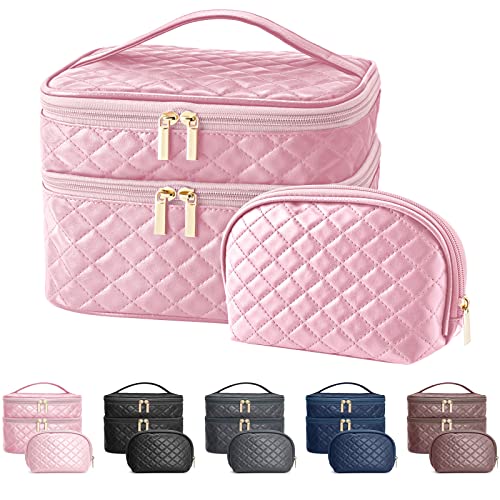 Kosmetiktasche 2 Stück, MAANGE Tragbare Reise Make up Tasche Wasserdichtes PU Leder Kosmetiktasche Schminktasche Multifunktionale Kulturbeutel für Frauen (Rosa) von MAANGE