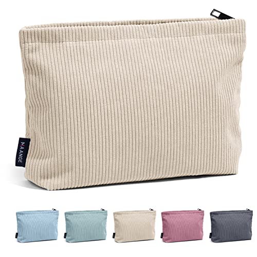 Schminktasche für Frauen MAANGE Kleine Make up Tasche Cord Kosmetiktasche Reise Make up Tasche mit Metall Reißverschluss Schminktasche für Reisen (Beige) von MAANGE