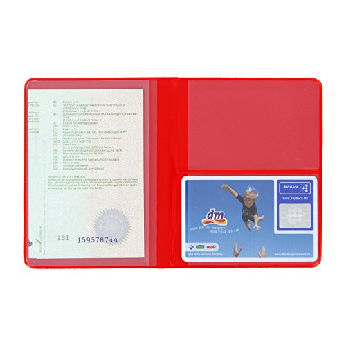 AUSWEISMAPPE AUSWEISHÜLLE AUSWEISETUI (Rot - 4 Fächer) Schwarz Blau Weiß Transparent Etui Mappe Hülle Kartenhülle Fahrzeugpapiere Schutzhülle KFZ Schein Fahrzeug Papiere Auto - Made in Germany von MACEMARO TRADING