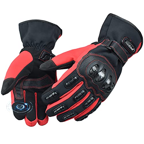MADBIKE RACING EQUIPMENT Winter Motorrad Handschuhe Wasserdicht Touchscreen Warm Winddicht Motorrad Schutzhandschuhe Reithandschuhe (Rot, Medium) von MADBIKE RACING EQUIPMENT