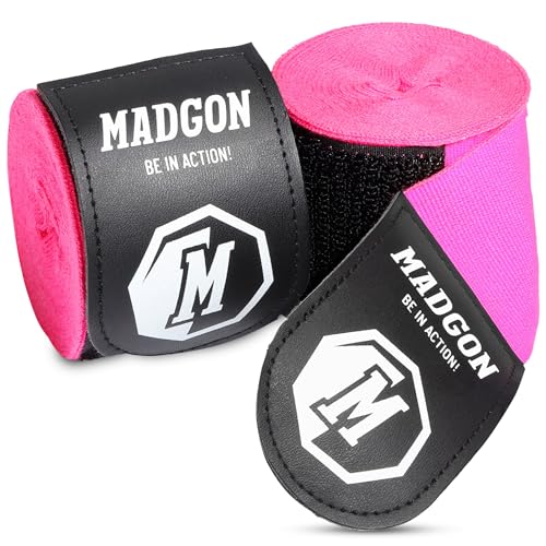 MADGON Boxbandagen in 3m 3,8m 4,5m für Männer und Frauen - Bandagen Boxen für Kickboxen, MMA, Boxer & Sparring mit Beutel - pink von MADGON