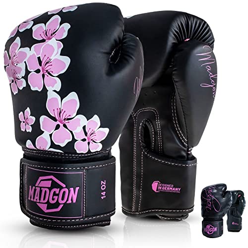 MADGON Premium Boxhandschuhe Damen - Frauen Kickboxhandschuhe für Kampfsport, MMA, Sparring, Muay Thai, Boxen - 14oz von MADGON