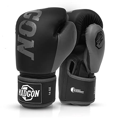 MADGON Premium Boxhandschuhe aus bestem Material für Lange Haltbarkeit, Männer und Frauen Kickboxhandschuhe für Kampfsport, MMA, Sparring, Muay Thai und Boxen 10 12 14 16 oz inkl Beutel von MADGON
