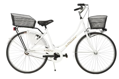 MADICKS Holland-Damen-Fahrrad, Größe 26, Vintage, Retro, Weiß, mit Korb (Korb vorne und hinten) von MADICKS