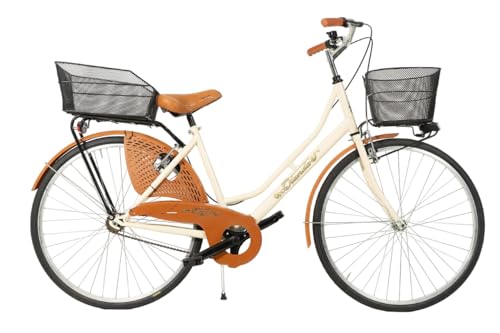 MADICKS Holland-Damen-Fahrrad, Größe 26 Zoll, Vintage, Retro, Beige, mit Korb (Korb vorne und hinten) von MADICKS