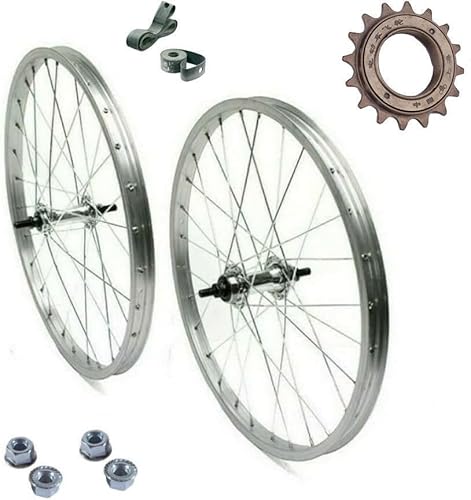 Radpaar Felge vorne + hinten 20 Zoll x 1,75 Zoll Fahrrad + Ritzel 16 Zähne 1 Gang Aluminium / Stahl 20 x 1,75 Hollandrad Citybike inklusive Muttern und Flap von MADICKS