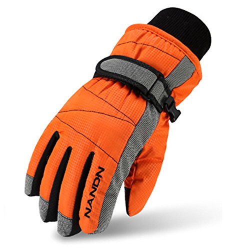 MAGARROW Jungen Winter-warme windundurchlässige Outdoor Sports Handschuhe klein Orange, Medium (Fit Kids 8-10 Years Old) von MAGARROW