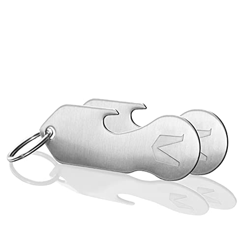 MAGATI Einkaufswagenlöser Schlüsselanhänger abziehbar multifunktional aus Edelstahl mit Schlüsselfundservice und Profiltiefenmesser 2er Set von MAGATI