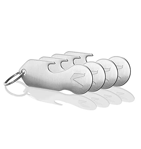 MAGATI Einkaufswagenlöser Schlüsselanhänger abziehbar multifunktional aus Edelstahl mit Schlüsselfundservice und Profiltiefenmesser 4er Set von MAGATI