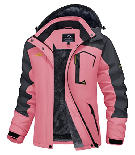 MAGCOMSEN Funktionsjacke Damen Fleece Softshelljacke Winter Wasserdicht Skijacke Damen Winddicht Outdoor Jacke Warme Gefüttert Trekkingjacke mit Mehrfachtaschen Rosig 2XL von MAGCOMSEN