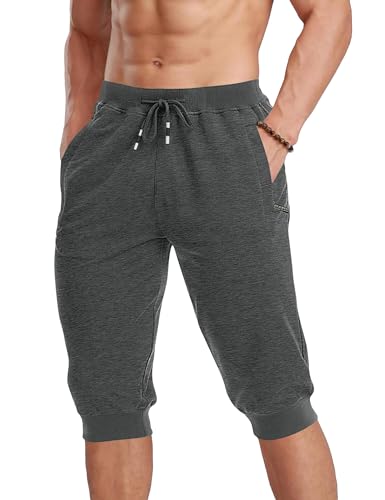 MAGCOMSEN Herren Sport Kurz Hose 3/4 Trainingshose Sommer Freizeit Shorts Herren Fitness Jogging Dreiviertel Hosen Atmungsaktiv Outdoor Capri mit Zip Taschen Dunkelgrau 40 von MAGCOMSEN