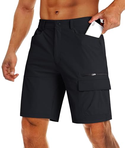 MAGCOMSEN Herren Sommer Kurz Hose Elastisch Bund Outdoor Shorts Kletterhose Männer Wandern Shorts Schnelltrocknend Funktionshose mit Taschen Schwarz 30 von MAGCOMSEN