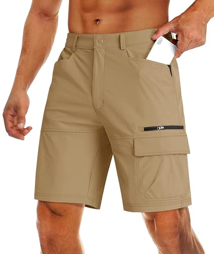 MAGCOMSEN Herren Sommer Wandern Hose Outdoor Militär Shorts Bermuda Freizeithose für Herren Schnell Trocknend Arbeitshose Lässig Kurz Hose mit Gürtel Khaki 34 von MAGCOMSEN