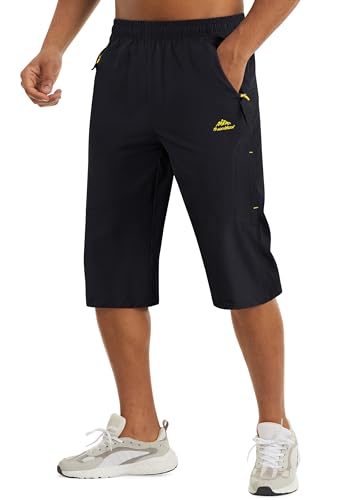 MAGCOMSEN Herren Sommer Wandern Shorts Atmungsaktiv Dreiviertel Hose für Herren Bermuda Shorts Jagdhose Outdoor Capri Freizeithose Klettern Shorts für Sport Schwarz, 34 von MAGCOMSEN