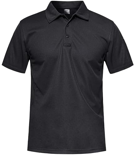 MAGCOMSEN Polo Shirt Herren Sportlich Golfshirt Atmungsaktiv Kurzarm Trainingsshirt Männer Sommer Polohemd Militär Armee T-Shirt mit Taschen Schwarz 3XL von MAGCOMSEN