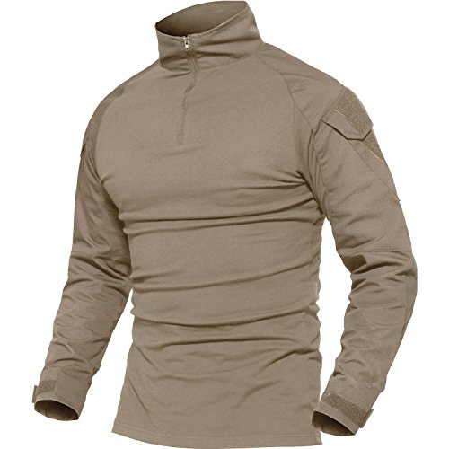 MAGCOMSEN Herren Taktisches Shirt Langarm Bundeswehr Pullover Paintball Airsoft T-Shirts Männer Militär Funktionsshirt mit 1/4 Zip Slim Fit Outdoorshirt Khaki XXL von MAGCOMSEN