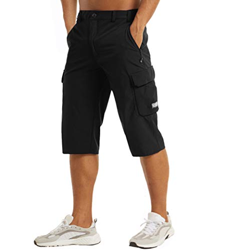 MAGCOMSEN Herren Wandershorts Sommer Atmungsaktiv Bermuda Shorts Dreiviertel Hose Herren Cargo Shorts Jagd Kletterhose Outdoor Capri Freizeithose Rad MTB Shorts Schwarz 36 von MAGCOMSEN