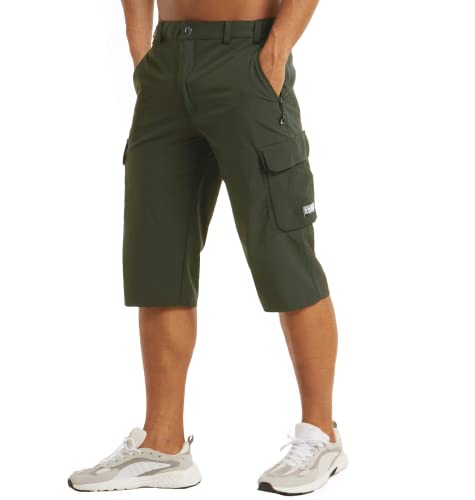 MAGCOMSEN MTB Shorts Herren Leicht Outdoorhose Kurz Fahrradhose 3/4 Sportshorts Herren Capri Freizeithose Sommer Trekkinghose Cargobermuda Vintage Shorts mit Taschen Armeegrün 38 von MAGCOMSEN