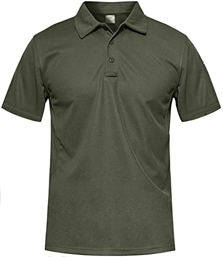 MAGCOMSEN Outdoor Polo T-Shirt Herren Sommer Kurzarmshirt Quick Dry Outdoor Hemd Herren Atmungsaktiv Golf Shirt US Army Oberteile Shirts mit Knopfleiste Armeegrün XL von MAGCOMSEN