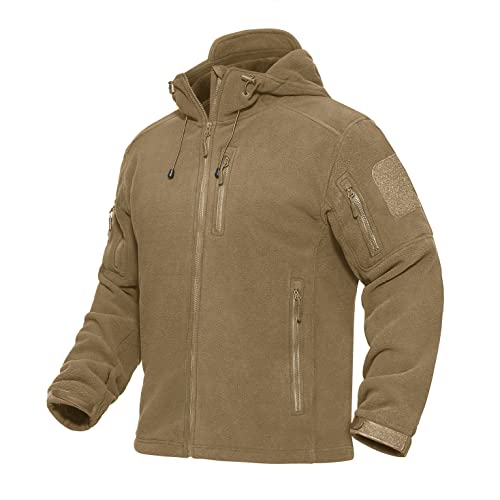 MAGCOMSEN Übergangsjacke Herren Winddicht Fleecejacke Winter Militär Kapuzenjacke Herren US Armee Outdoorjacke Reißverschluss Warme Trekkingjacke Khaki L von MAGCOMSEN