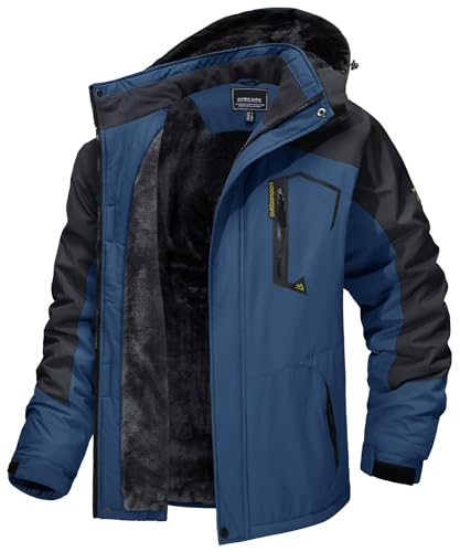 MAGCOMSEN Winter Herren Gefüttert Softshelljack Wasserdicht Atmungsaktiv Fleecejacke Herren Übergangsjacke Outdoor Skijacke Dick Snowboard Jacke mit Abnehmbarer Kapuze Denim Blue 2XL von MAGCOMSEN