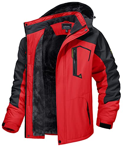 MAGCOMSEN Winterparka Herren Gefüttert Funktionsjacke Wasserdicht Skijacke Fleece Thermojacke Männer Atmungsaktiv Softshelljacke Winddicht Jacke für Winter Outdoor Sports Rot XL von MAGCOMSEN