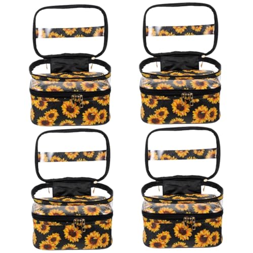 MAGICLULU 4 Stück Sonnenblumen-Kosmetiktasche Reise-Hautpflegebehälter Schminktaschen aus Segeltuch durchsichtige Kosmetiktasche tragbare Kosmetiktasche Reisetaschen-Toilettenartikel Marmor von MAGICLULU