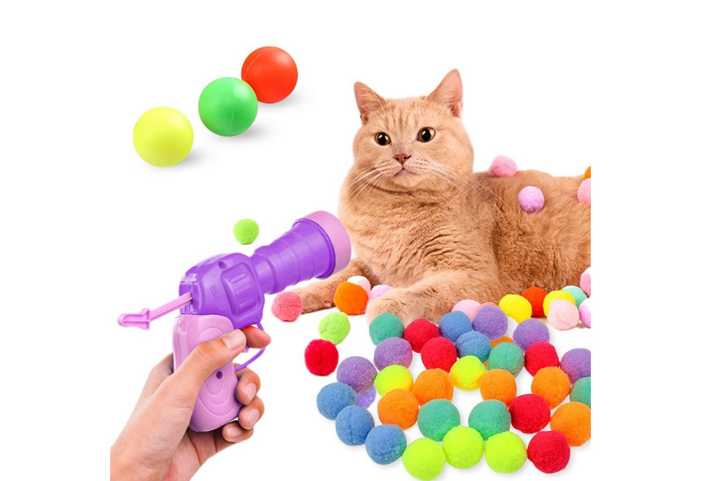 MAGICSHE Tier-Beschäftigungsspielzeug Katzenspielzeug Ballwerfer Plüschball-Schießpistole mit Pompom-Bällen von MAGICSHE