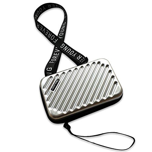 MAGIMODAC Mini Umhängetasche Handy Damen Klein Handytasche Geldbörse Crossbody Schultertasche Kofferform Handtasche (Schräg-Silber) von MAGIMODAC
