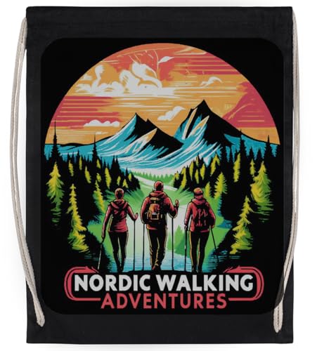 Vintage Retro Nordic Walking Unisex-Sporttasche, Schwarzer Turnbeutel von MAGITONE