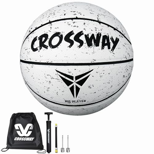 MAIBOLE Crossway Big Player Basketball,Weiß,Größe7-29.5",Feuchtigkeitsabsorbierendes Leder,für den Innen- und Außenbereich geeignet,inklusive Luftpumpen-Set und Basketballtasche. von MAIBOLE