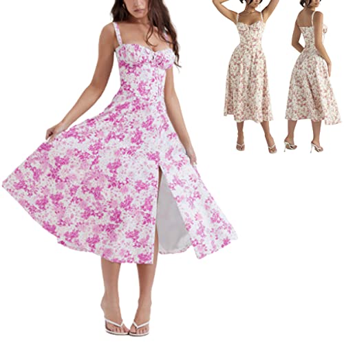 MAIMiao 2023 Neu Frauen Sommer Strap Floral Print Kleid,Print Bustier Sonntagskleid,Damen Sommer Floral Midi Tank Kleid (Color-D,S) von MAIMiao