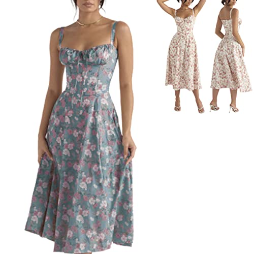 MAIMiao 2023 Neu Frauen Sommer Strap Floral Print Kleid,Print Bustier Sonntagskleid,Damen Sommer Floral Midi Tank Kleid (Color-N,XS) von MAIMiao
