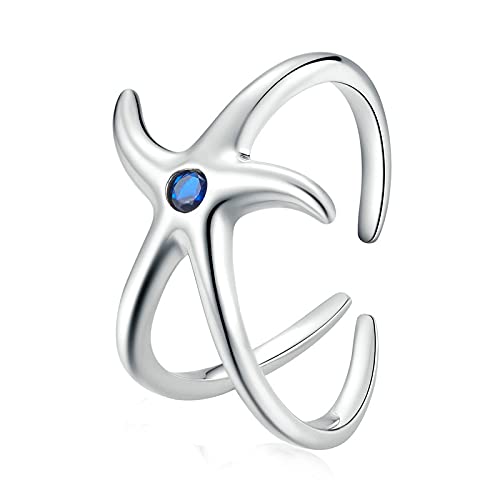MAITONGG 925 Sterling Silber Offener Ring Seestern Ring Cz Verstellbarer Ring Für Frauen Trendy Modeschmuck von MAITONGG