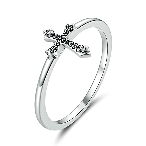 MAITONGG 925 Sterling Silber Ring Rebe Kreuz Fingerringe Für Frauen Vintage Retro Stapelbare Ringe Silberschmuck von MAITONGG