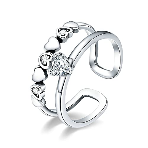 MAITONGG 925 Sterling Silber Ringe Elegante Herz Zu Herz Ringe Kubikzircon Offene Ringe Für Frauen Verlobungsringe Für Sie von MAITONGG