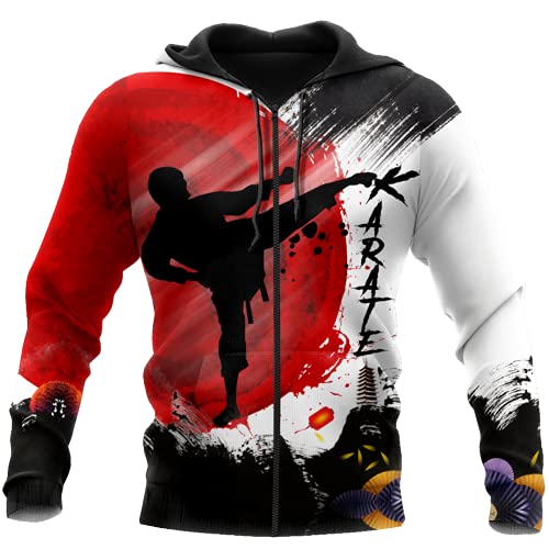 MAITONGG Kapuzenpullover Herren Personalisierte Zip Hoodie Karate Kampfsport 3D Gedruckte Männer Hoodies Unisex Harajuku Casual Pullover Streetwear von MAITONGG
