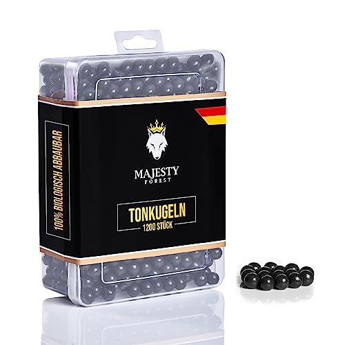 MAJESTY FOREST® Steinschleuder Munition Tonkugeln - Biologisch abbaubar inkl. Box in 9 mm als Schleudermunition für die Zwille - 500/1200 Stück (1200 Stück, Schwarz) von MAJESTY FOREST